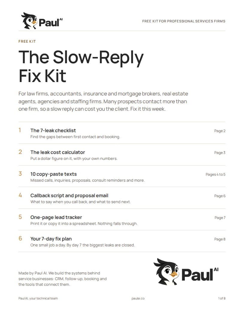 Cover of the Slow-Reply Fix Kit by Paul AI