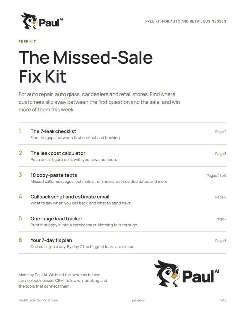 Cover of the Missed-Sale Fix Kit by Paul AI
