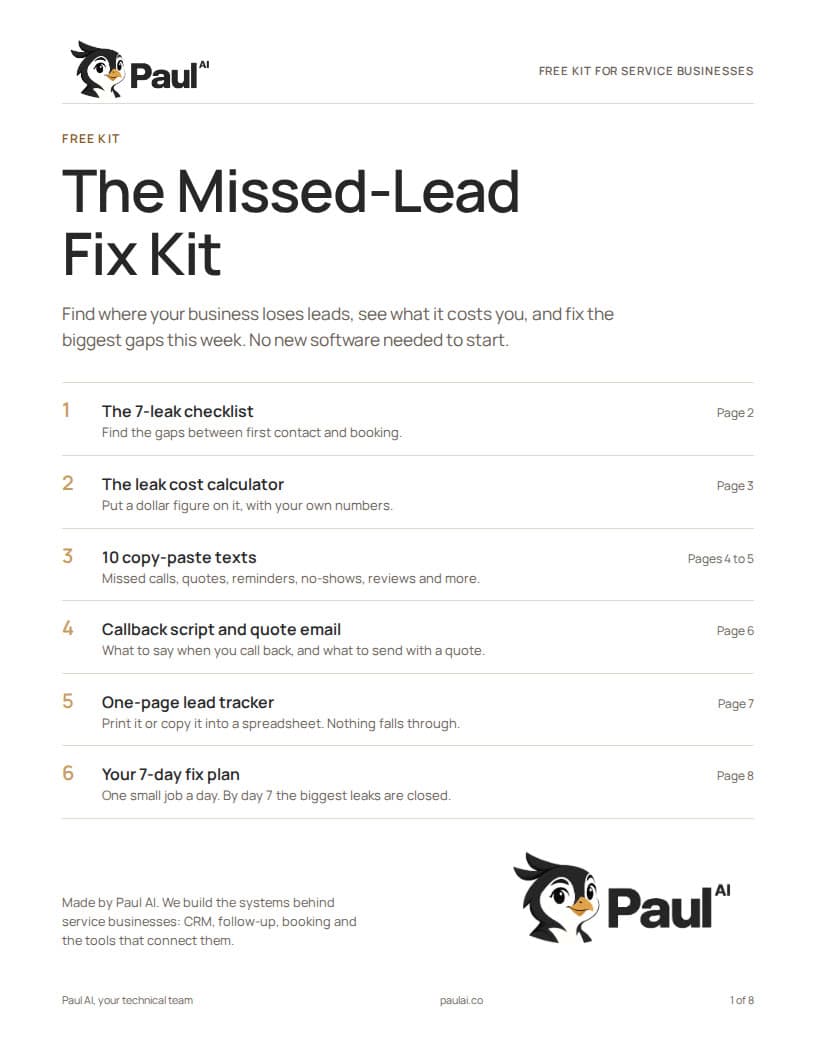 Cover of the Missed-Lead Fix Kit by Paul AI